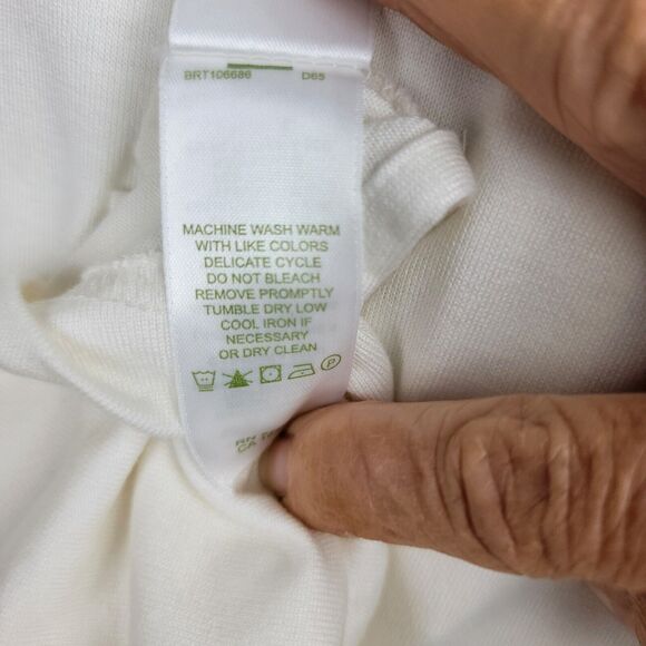 Liz Golf Polo Shirt Womens L Cream Pink Trim Silver Logo Buttons Embroidered - Picture 11 of 13